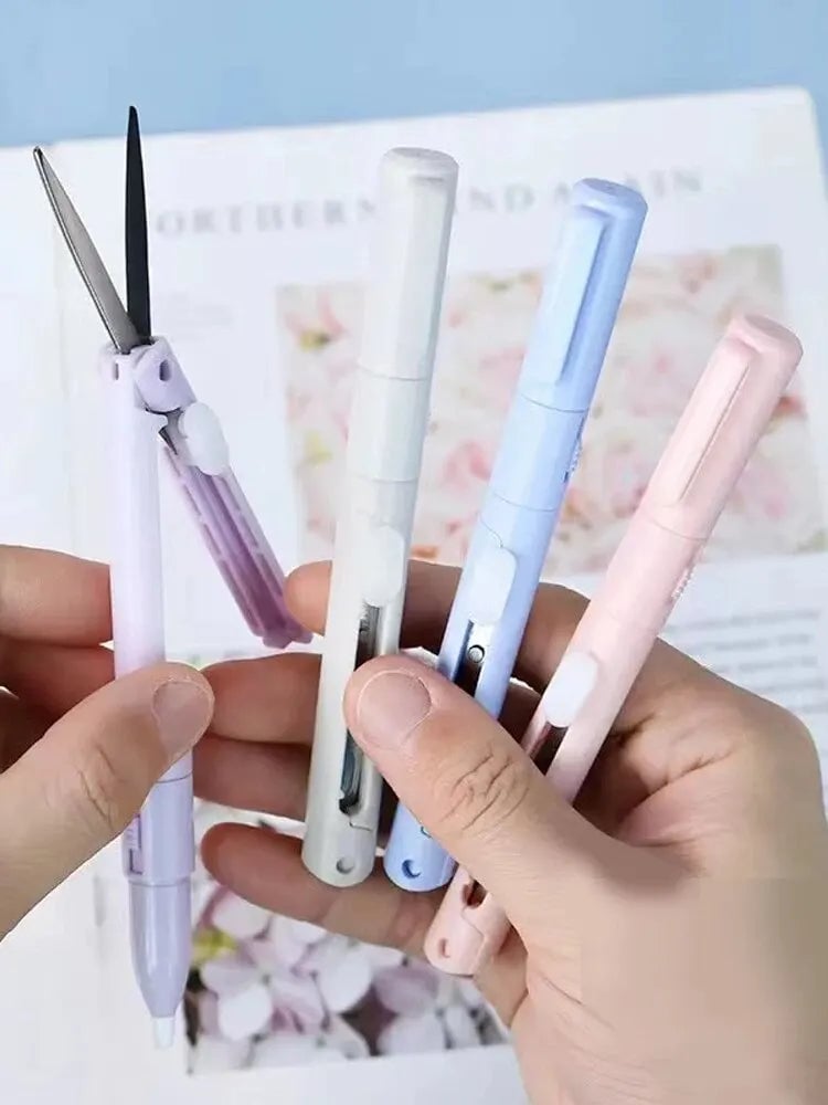 Mini Portable 2-in-1 Scissors Paper Cutter Knife Pen Shape Art Tool