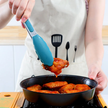 Blue Heat-Resistant Silicone Spatula Spoon with Wooden Handle