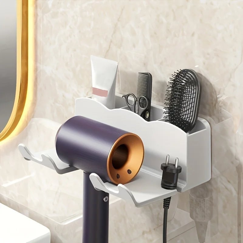Non-Perforated Wall Mount Hair Dryer Holder - Bathroom Storage Rack