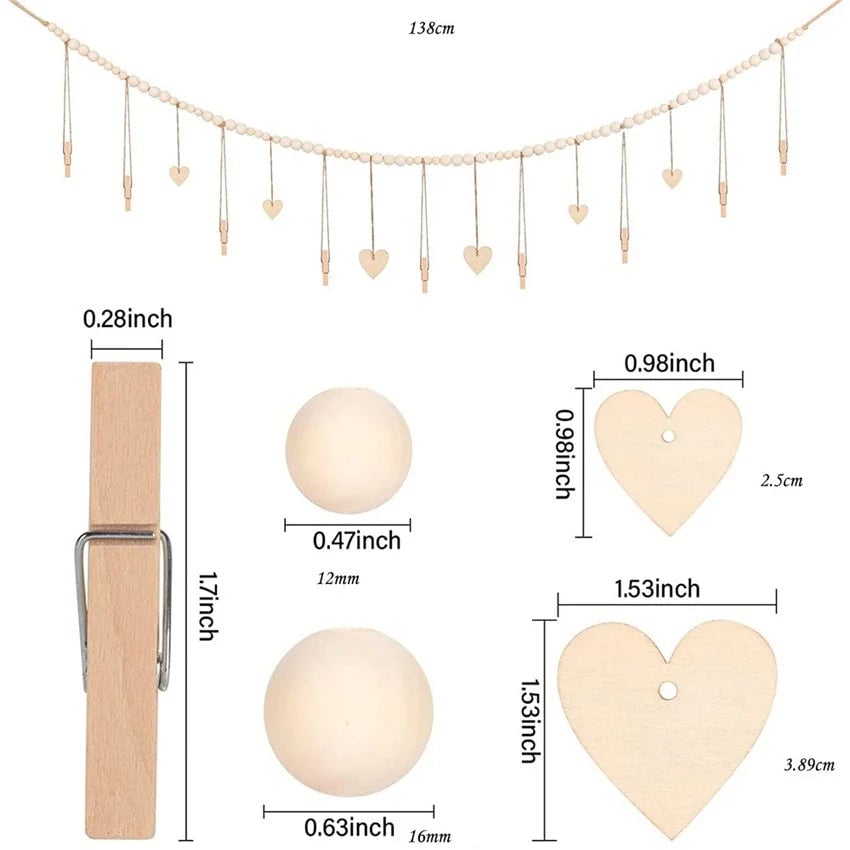 Wooden Heart Photo Display Wall Hanging Boho Picture Frame Holder