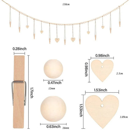Wooden Heart Photo Display Wall Hanging Boho Picture Frame Holder
