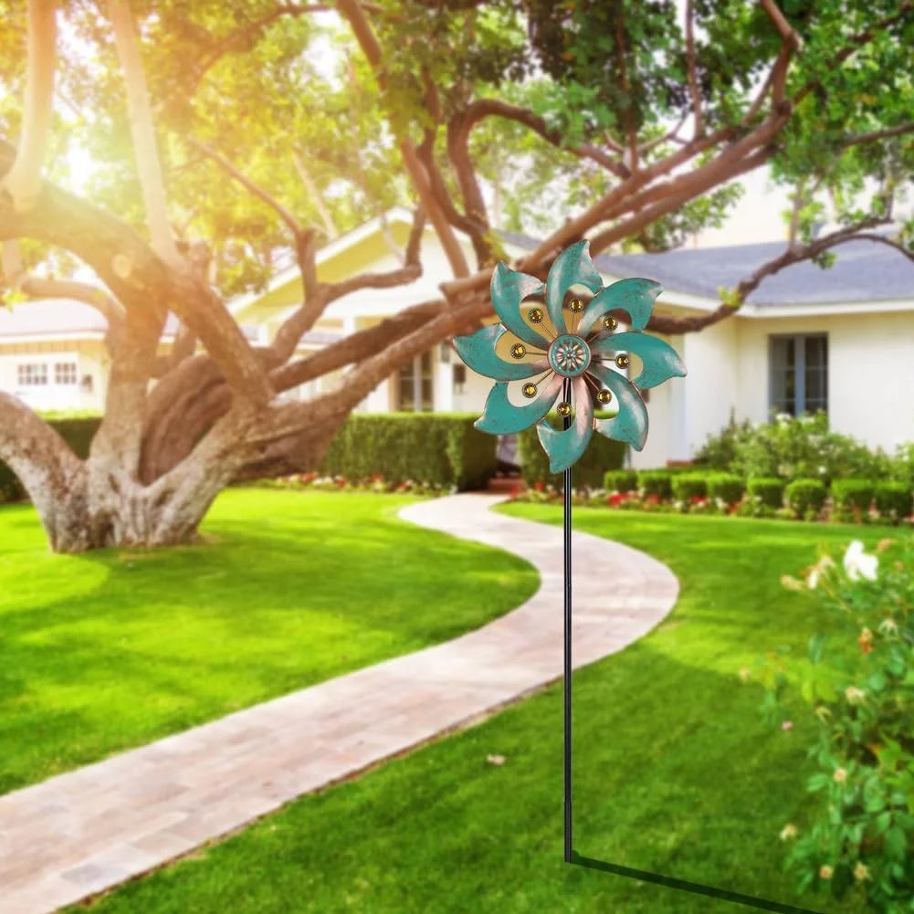 Double Windmill Kinetic Wind Spinner - Outdoor Garden Patio Decor