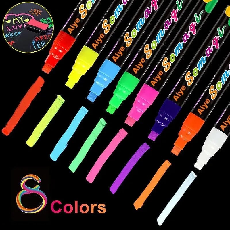 8 Colors 7mm Liquid Chalk Markers - Washable Wet Erase Neon Pens