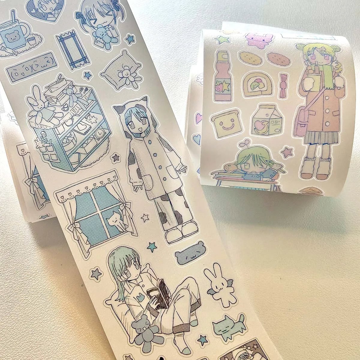 Kawaii Character Washi Tape Stickers - Decorative Craft Tape Roll