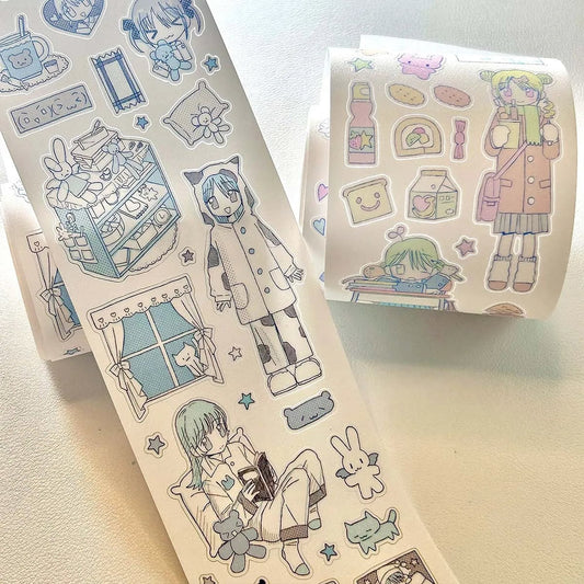 Kawaii Character Washi Tape Stickers - Decorative Craft Tape Roll