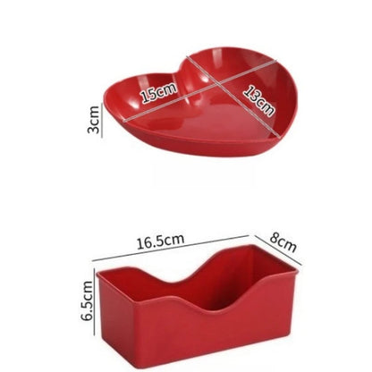 Red Heart Shaped Plates Set - Wedding Festival Cake Snack Serving