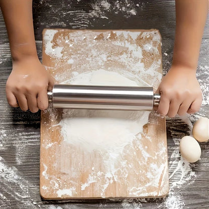 Heavy-Duty Stainless Steel Rolling Pin Anti-Slip Handle Baking