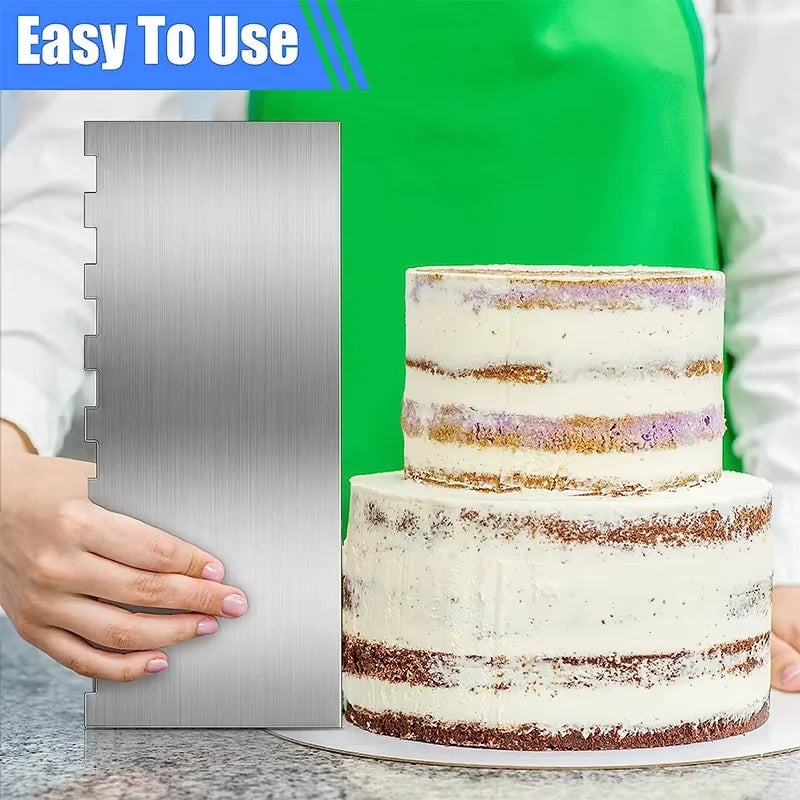 Stainless Steel Double-Sided Cake Scraper - Smooth & Textured Edges