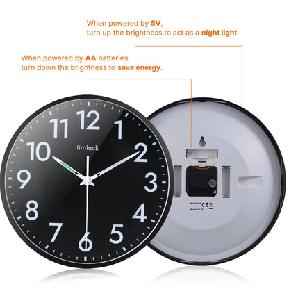 Silent LED Wall Clock Light Sensor Auto-Illuminated Non-Ticking