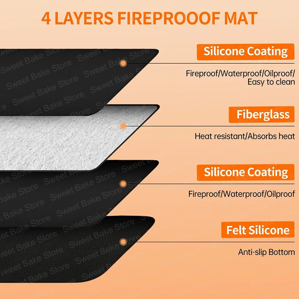 60x40cm Non-Slip Heat Protection Mat - Air Fryer Heatproof Pad