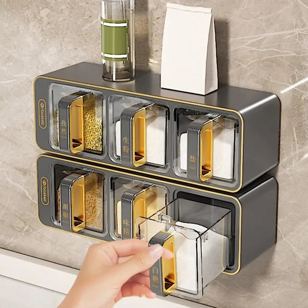 Wall-Mounted Spice Rack Set with Magnetic Containers & Spoons