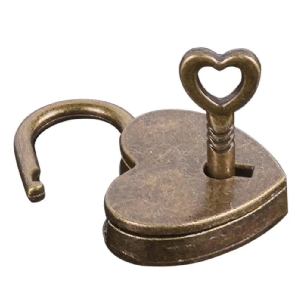Heart Shape Mini Padlock Luggage Lock with Key - Vintage Style