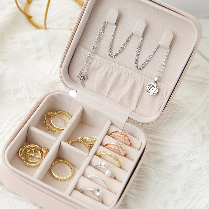 Single Layer Leather Travel Jewelry Box - Classic Black White Pink