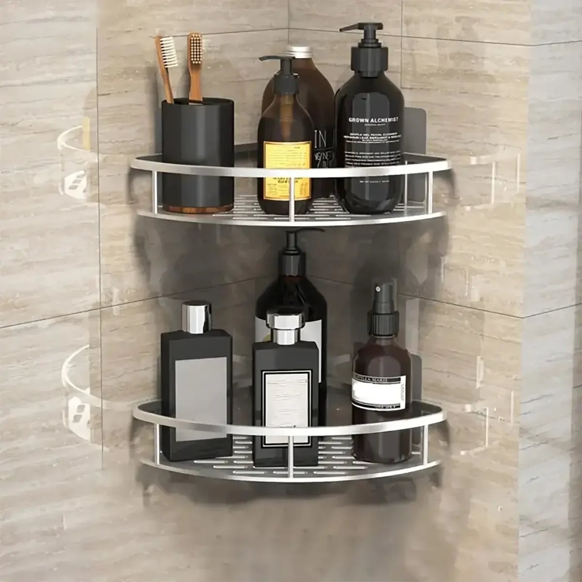 No Drill Corner Bathroom Storage Rack Wall Mount Shower Organizer