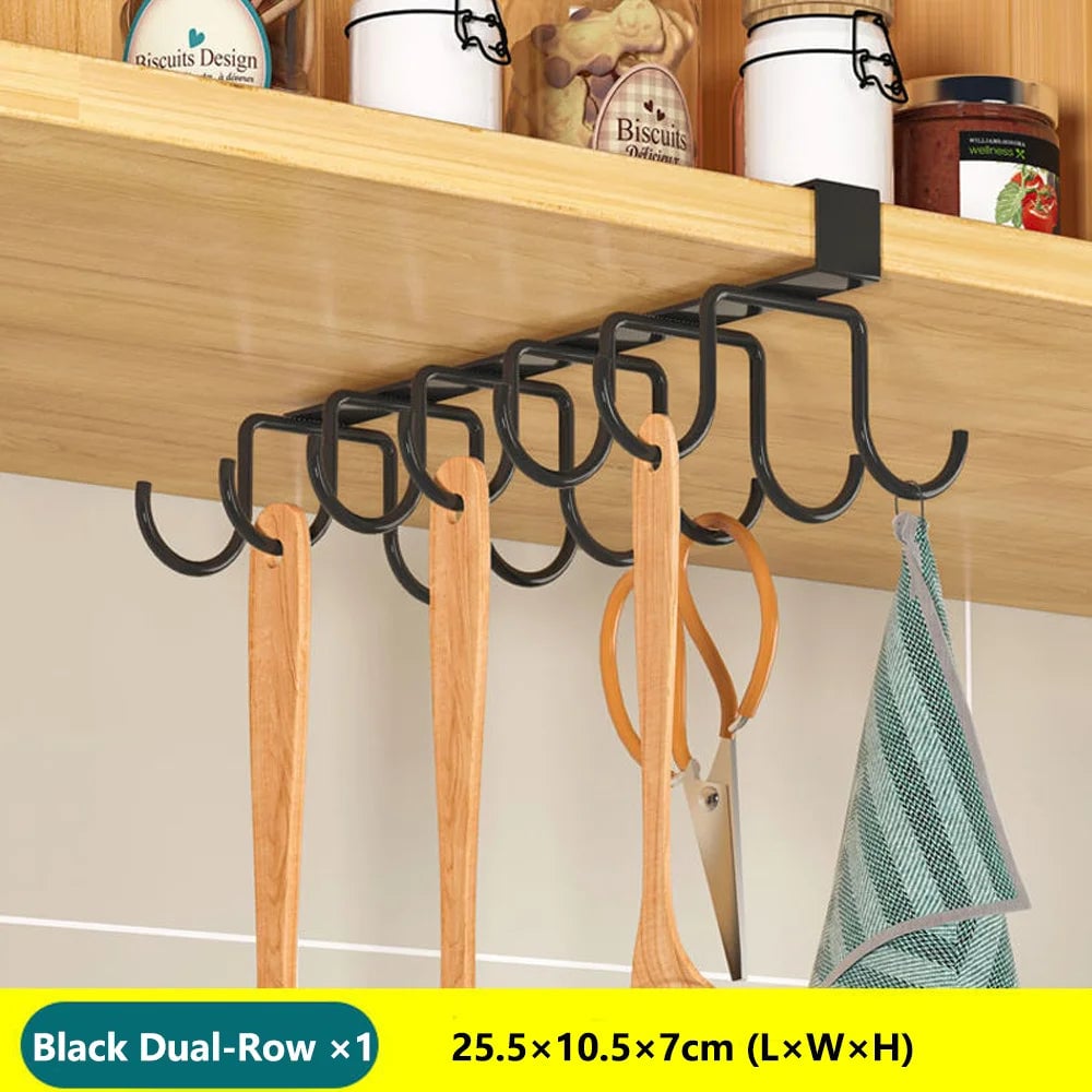 Under Cabinet Hanging Organizer Rack Multi-Hook Kitchen Storage