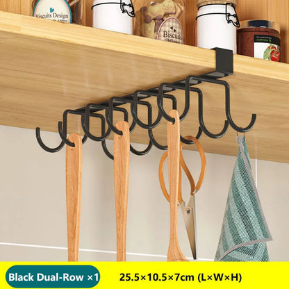 Under Cabinet Hanging Organizer Rack Multi-Hook Kitchen Storage