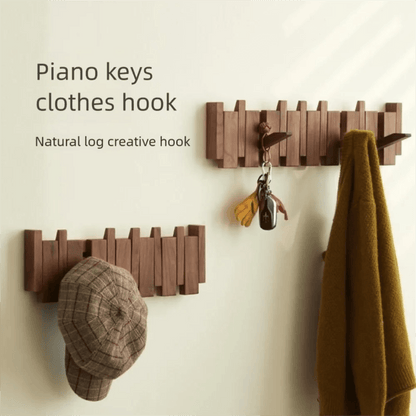 Wall Mounted Wood Coat Rack 8 Hooks Piano Key Shaped Entry Porch