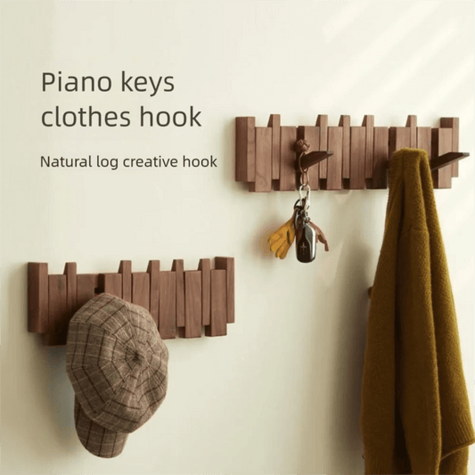 Wall Mounted Wood Coat Rack 8 Hooks Piano Key Shaped Entry Porch