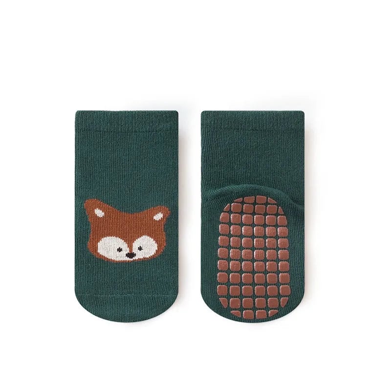Kids Non-Slip Socks 6-Pack Fox Bear Pattern Toddler Floor Socks