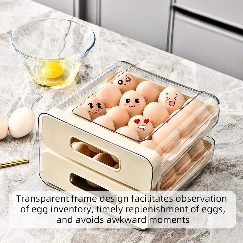 32-Compartment Drawer Style Refrigerator Egg Storage Organizer Box