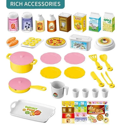 DIY Mini Kitchen Counter Play Set with Cooking Food & Tableware Toys