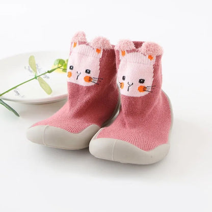 Soft Non-Slip Baby First Walker Shoes - Rubber Sole Knit Booties