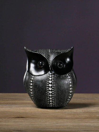Resin Owl Statues Black White Animal Sculpture Home Decor Indoor