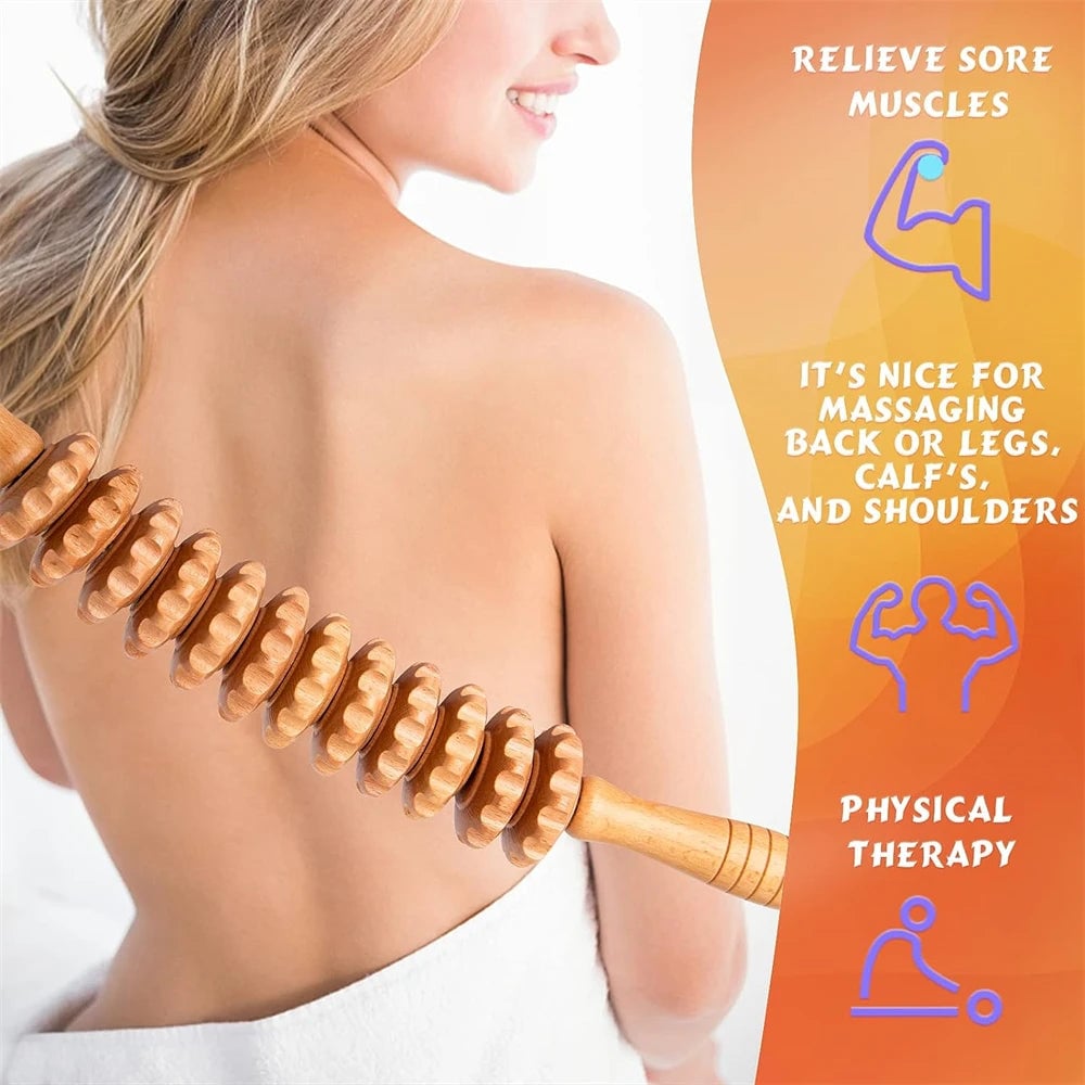 Natural Curved Wooden Body Massage Roller - Waist Thigh Cellulite
