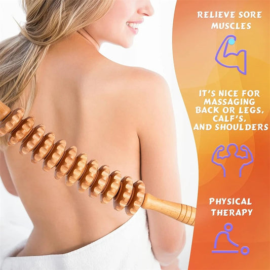 Natural Curved Wooden Body Massage Roller - Waist Thigh Cellulite