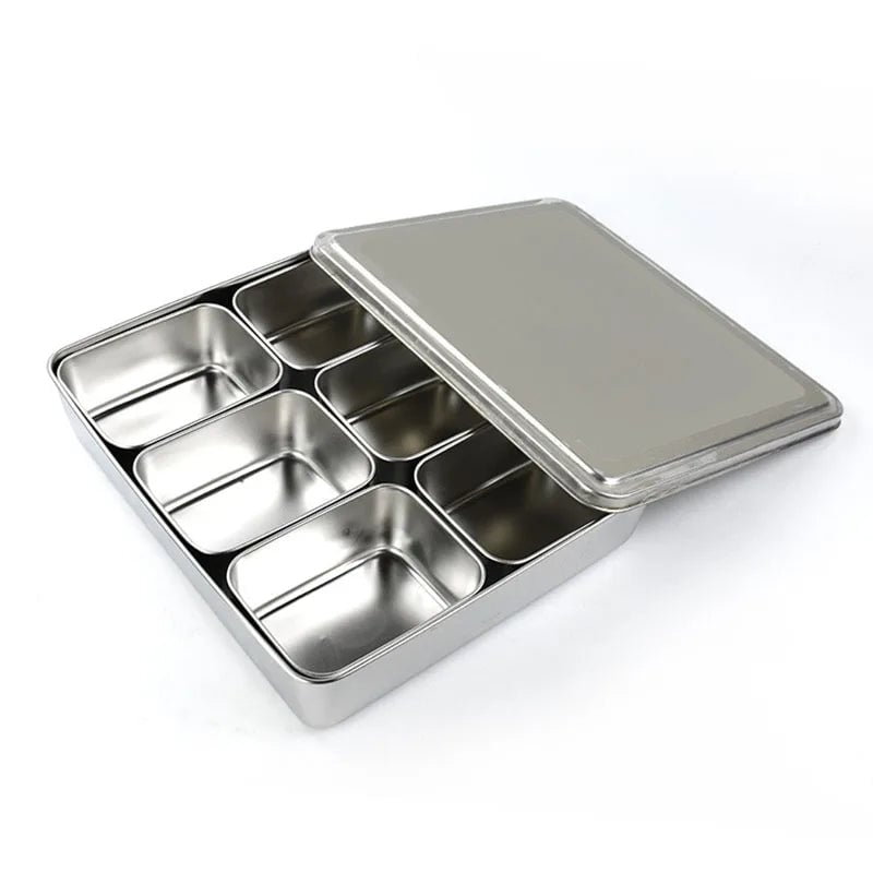 Stainless Steel Pizza Seasoning Container 6 Compartment Ingredient Box