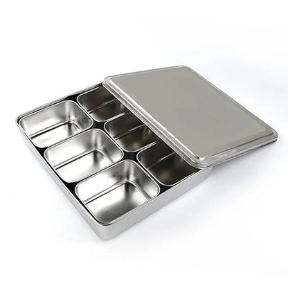 Stainless Steel Pizza Seasoning Container 6 Compartment Ingredient Box