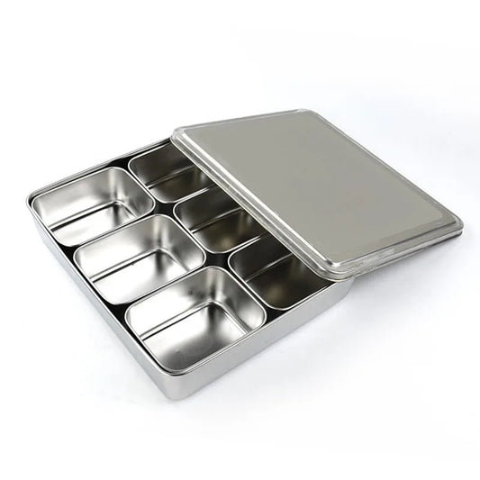 Stainless Steel Pizza Seasoning Container 6 Compartment Ingredient Box