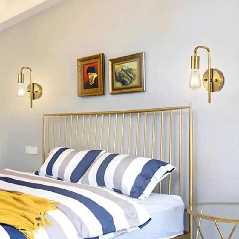 Retro Gold Black Metal Wall Lamp - Vintage Bedside Mirror Light
