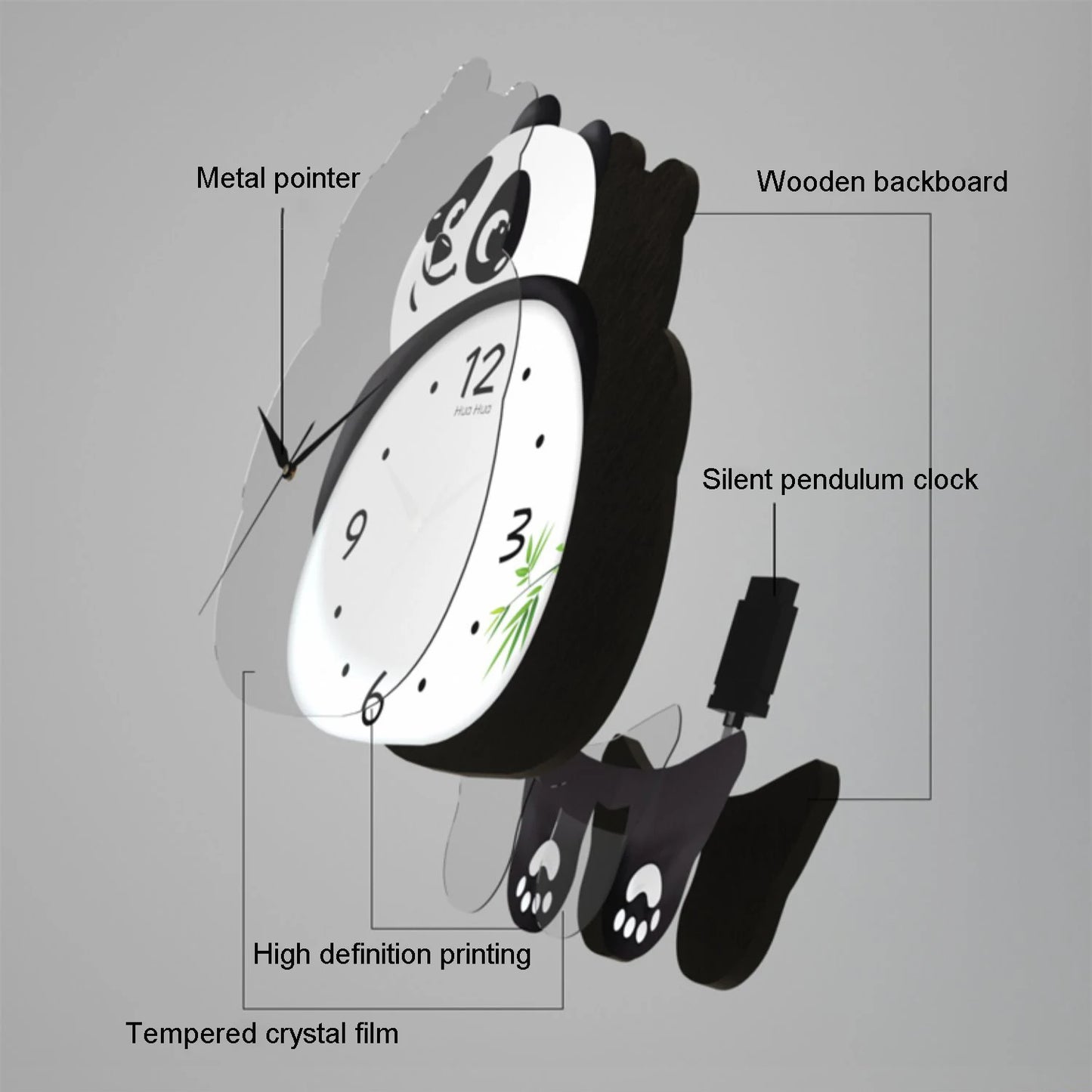 Silent Pendulum Wall Clock with Panda Foot Design - Quiet Movement