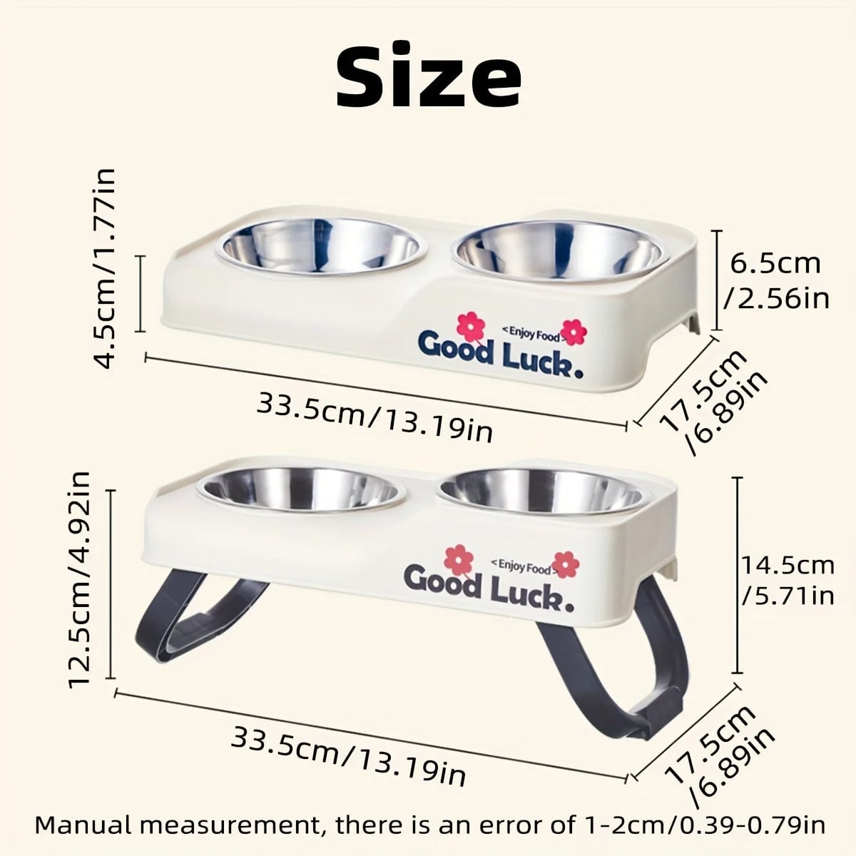 Stainless Steel Double Bowl Elevated Pet Feeder Non-Slip Foldable