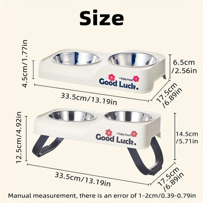 Stainless Steel Double Bowl Elevated Pet Feeder Non-Slip Foldable