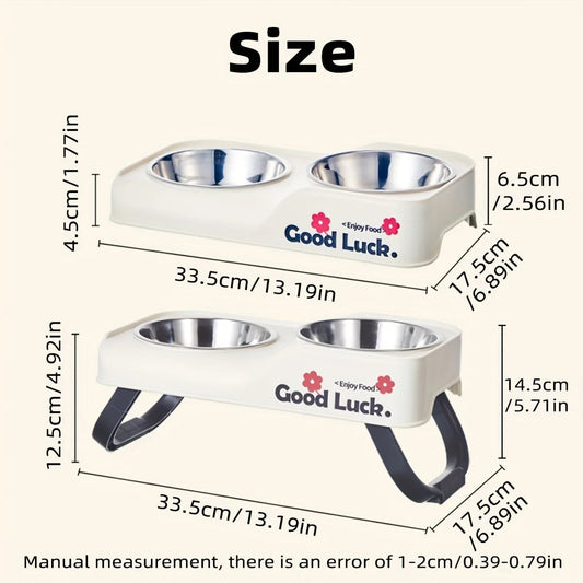 Stainless Steel Double Bowl Elevated Pet Feeder Non-Slip Foldable