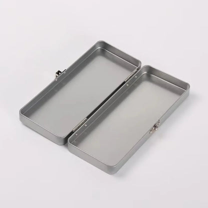 Rectangle Metal Storage Box Iron Flip Cover Lock Silver Hinged