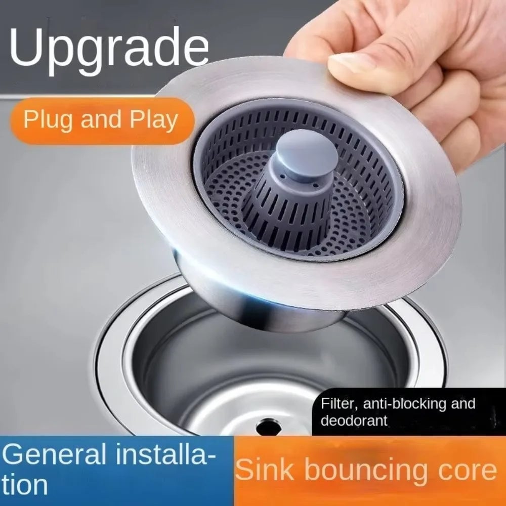 3-in-1 Leak Proof Kitchen Sink Strainer Filter Drain Basket Plug