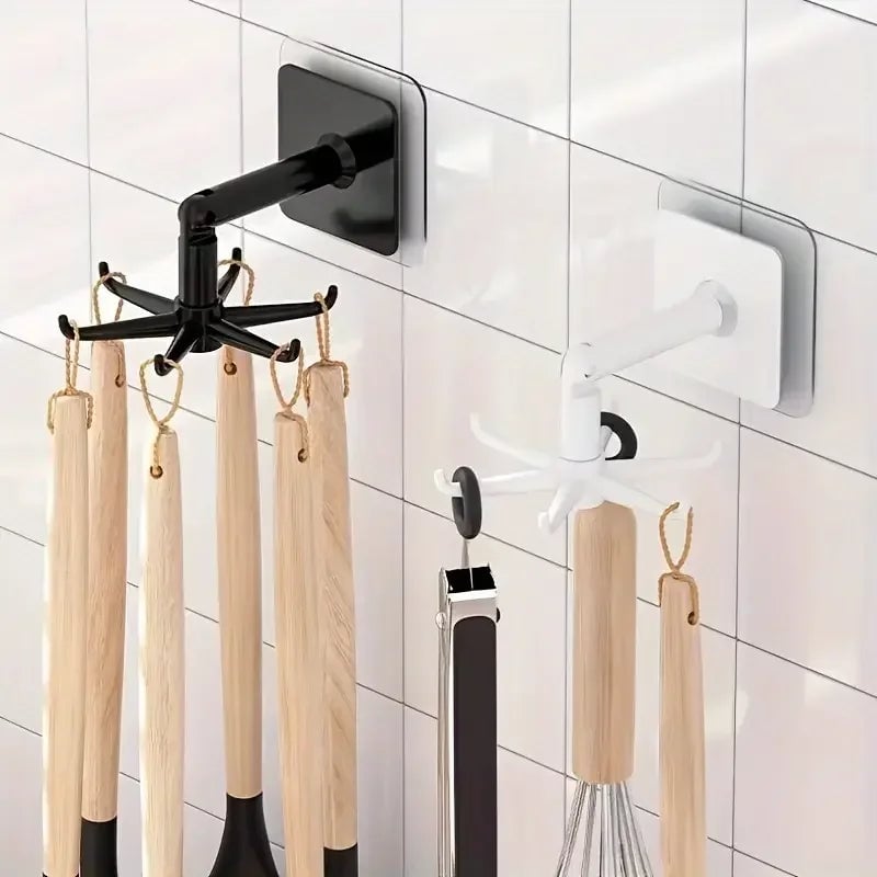 360° Rotatable Wall Mounted Kitchen Hook - 6 Claw PP Punch Free
