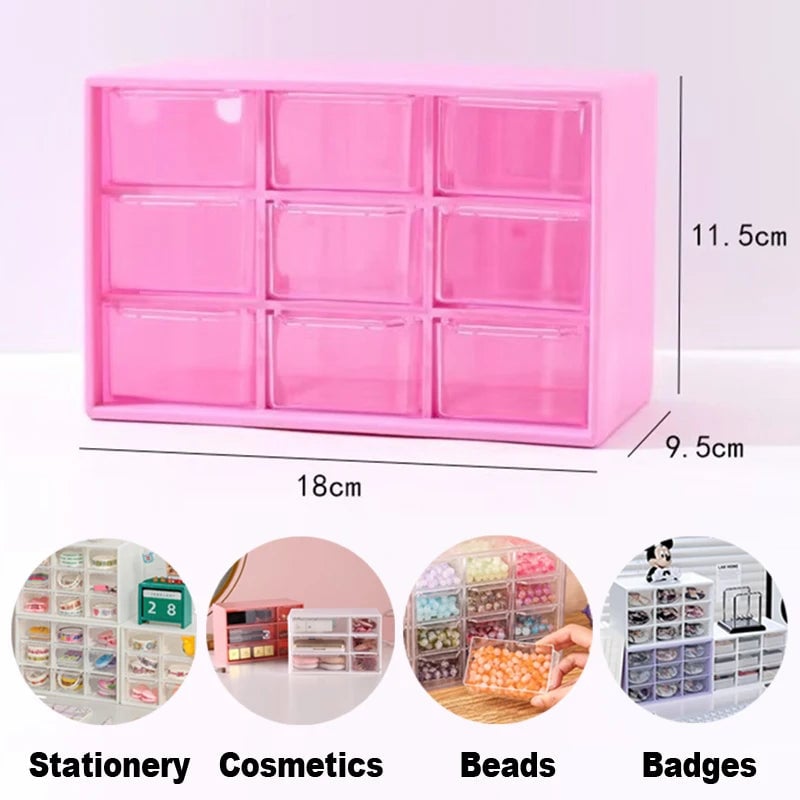 9 Grid Desktop Storage Box Jewelry Cosmetic Organizer with Drawer