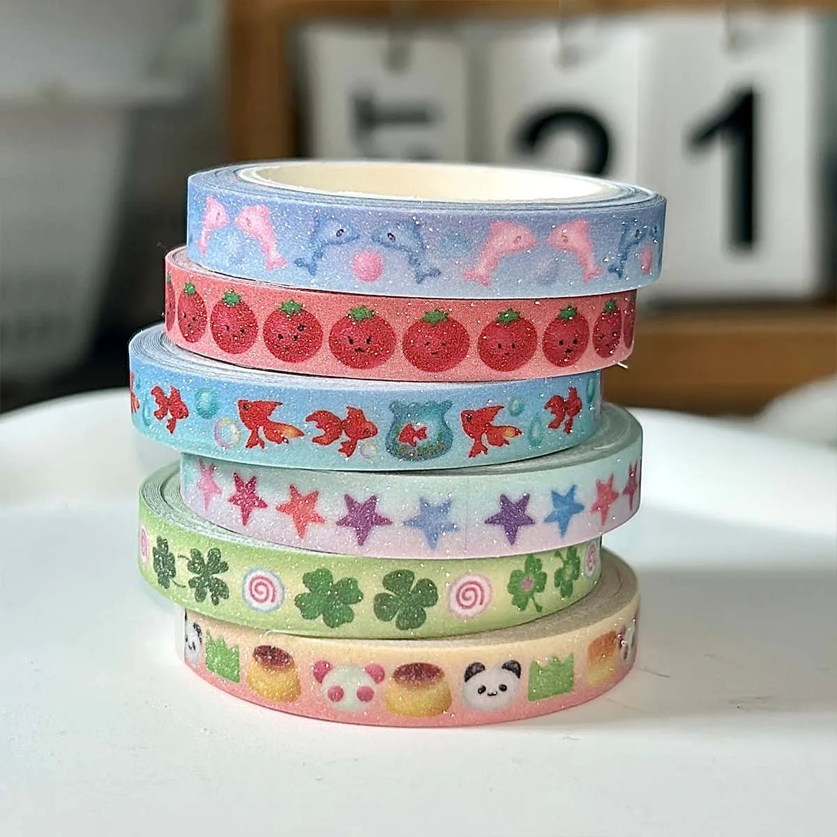 Kawaii Tomato Four-Leaf Clover Washi Tape Sand-Coated Shimmer Film