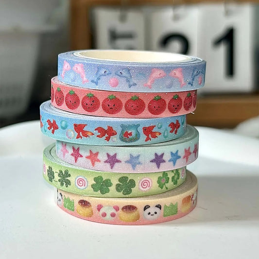 Kawaii Tomato Four-Leaf Clover Washi Tape Sand-Coated Shimmer Film