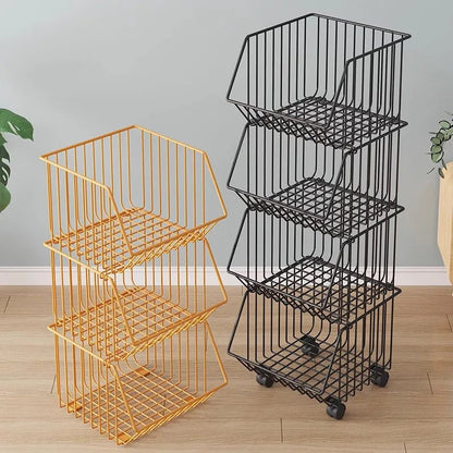 Multi-Layer Rotating Storage Basket - Movable Kitchen Vegetable Rack