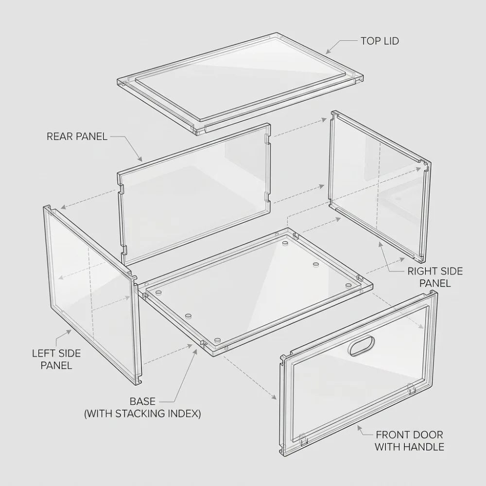 Clear Acrylic Shoe Storage Box Magnetic Flip Lid Stackable Organizer
