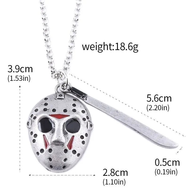 Horror Movie Hockey Mask Machete Metal Keychain - Halloween Cosplay