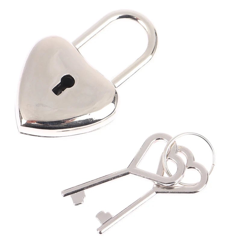 Silver Heart Mini Padlock with Key - Travel Luggage Jewelry Lock