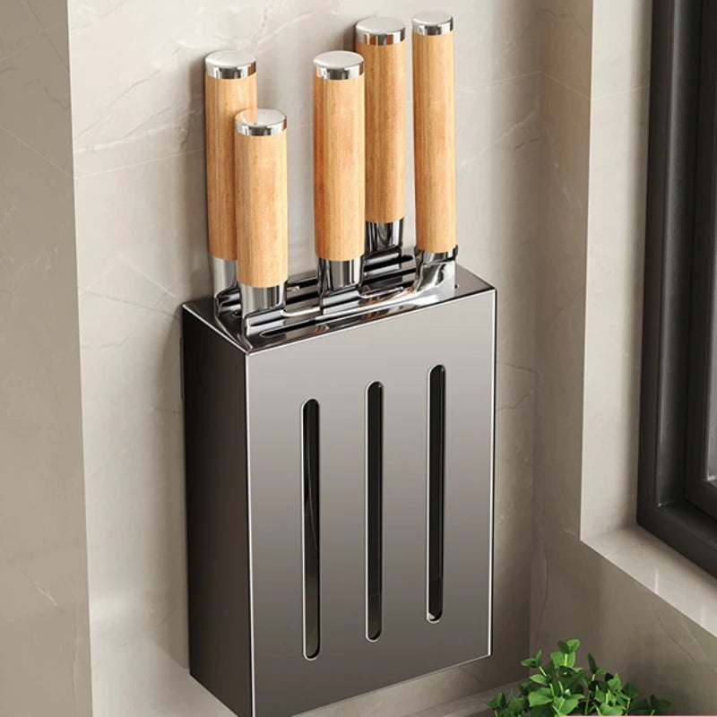 Non-Perforation Wall Mount Kitchen Knife Storage Box Organizer Rack
