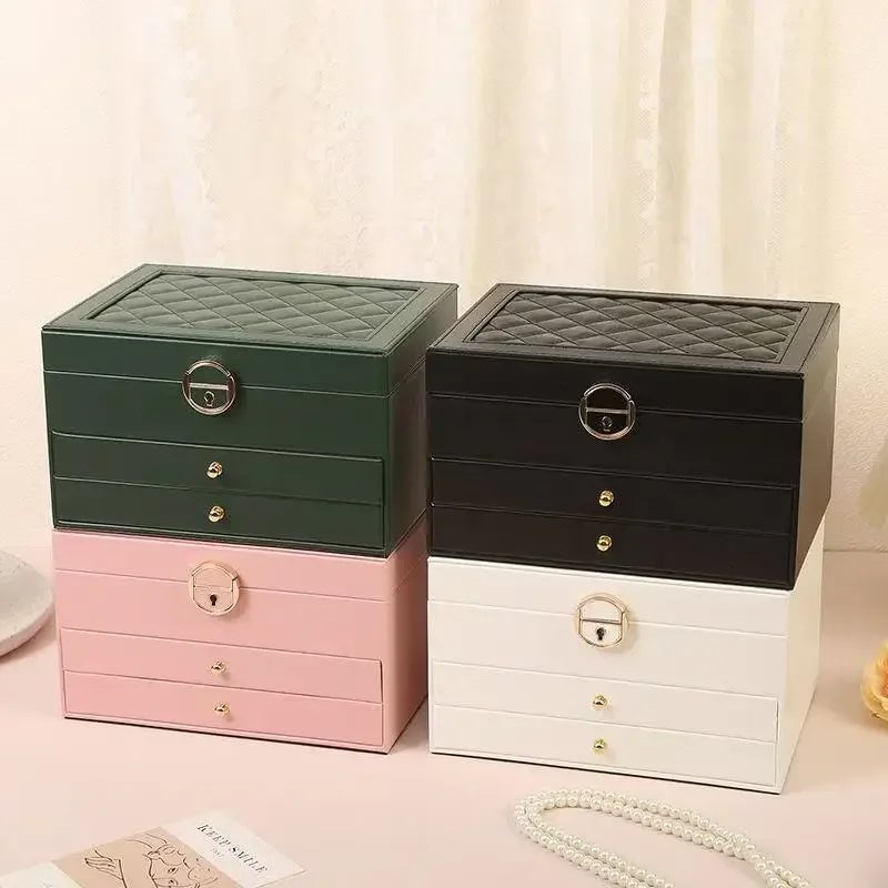 Large Capacity PU Leather Jewelry Box Multi-Compartment Storage Case