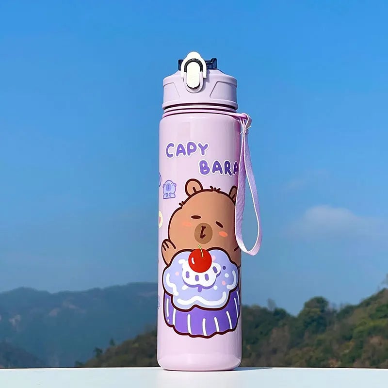 Large Capacity Capybara Straw Water Bottle - Portable Sports Cup 750ml
